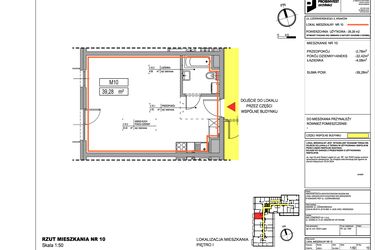 Rzut - Mieszkanie na sprzedaż 1 pokój o powierzchni 39,28 m² - numer 3.10 w Czerwieńskiego 3