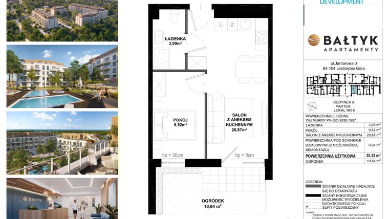 Rzut - Mieszkanie na sprzedaż 2 pokoje o powierzchni 35,32 m² - numer A.6 w Apartamenty Bałtyk