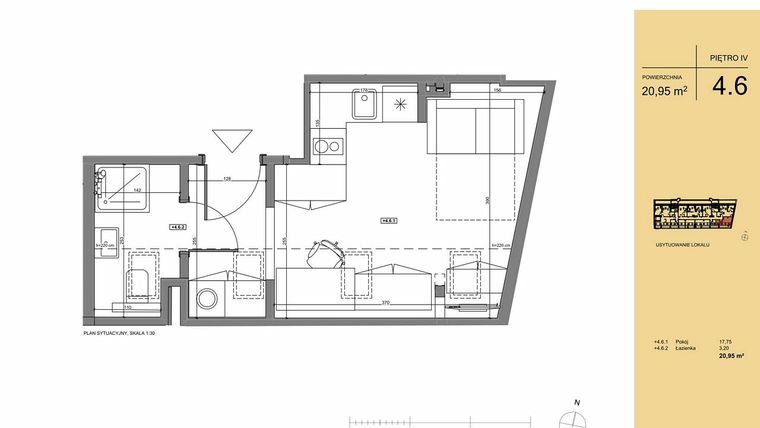 Rzut - Mieszkanie na sprzedaż 1 pokój o powierzchni 20,95 m² - numer 4.6 w Rezydencja San Petrus