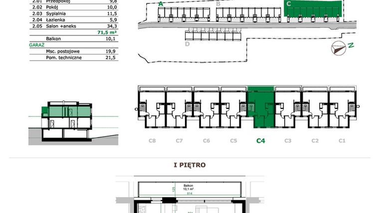 Rzut - Mieszkanie na sprzedaż 3 pokoje o powierzchni 71,5 m² - numer C4.2 w Dębowe Zacisze