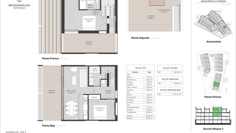Rzut - Mieszkanie na sprzedaż 2 pokoje o powierzchni 60 m² - numer 133 w Bougainvillea - Estepona