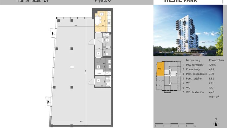 Rzut - Lokal użytkowy na sprzedaż 1 pokój o powierzchni 159,11 m² - numer U1 w Dworzysko Park - Etap III