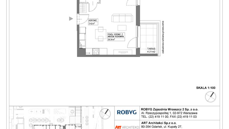Rzut - Mieszkanie na sprzedaż 1 pokój o powierzchni 37,14 m² - numer I1.1M19 w Nowa Wałowa bud. I1