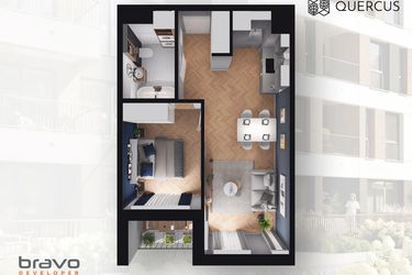 Rzut - Mieszkanie na sprzedaż 2 pokoje o powierzchni 40,48 m² - numer B2.45 w Quercus