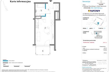 Rzut - Mieszkanie na sprzedaż 1 pokój o powierzchni 26,87 m² - numer 15 w Daszyńskiego Square etap 2