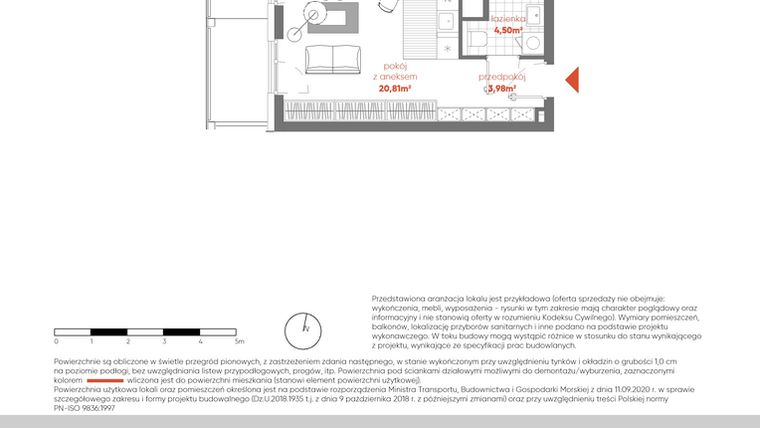 Rzut - Mieszkanie na sprzedaż 1 pokój o powierzchni 29,29 m² - numer F.01.07 w Pierwsza Dzielnica - etap III