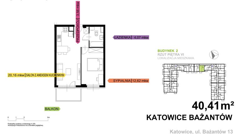 Rzut - Mieszkanie na sprzedaż 2 pokoje o powierzchni 40,41 m² - numer 2.B.6.13 w Murapol Nowy Bażantów