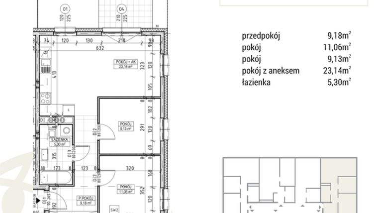 Rzut - Mieszkanie na sprzedaż 3 pokoje o powierzchni 57,81 m² - numer A3.00.06 w Zakątek Flora