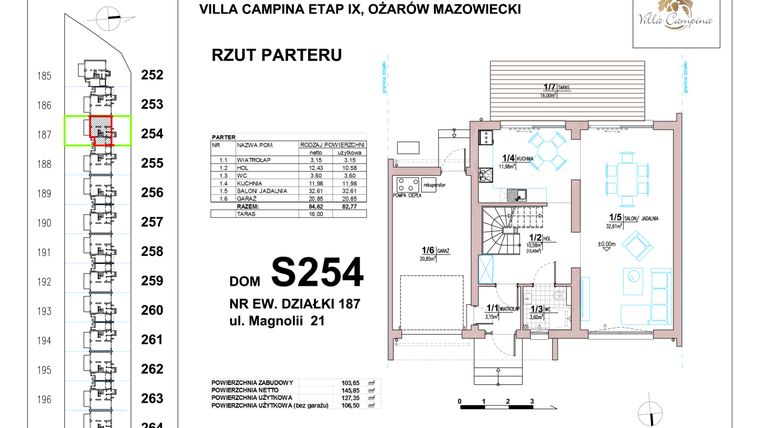 Rzut - Dom na sprzedaż 4 pokoje o powierzchni 106,5 m² - numer S254 w Villa Campina Magnolia