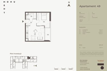 Rzut - Mieszkanie na sprzedaż 2 pokoje o powierzchni 43,74 m² - numer 49 w Monument