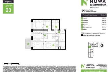 Rzut - Mieszkanie na sprzedaż 3 pokoje o powierzchni 60,84 m² - numer M23 w Nowa Częstochowa Mościckiego