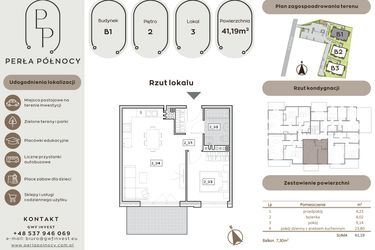 Rzut - Mieszkanie na sprzedaż 2 pokoje o powierzchni 41,19 m² - numer B1.2_3 w Perła Północy etap 2