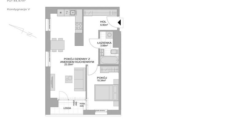 Rzut - Mieszkanie na sprzedaż 2 pokoje o powierzchni 45,82 m² - numer CP/R7/58 w Centralpark