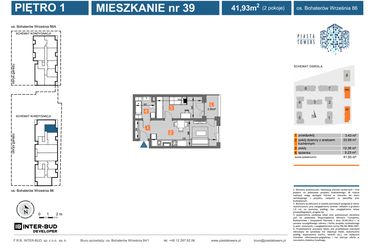 Rzut - Mieszkanie na sprzedaż 2 pokoje o powierzchni 41,93 m² - numer 86.39 w Piasta Towers bud. 86 i 86A