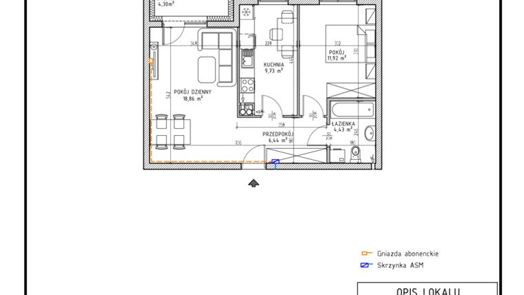 Rzut - Mieszkanie na sprzedaż 2 pokoje o powierzchni 51,38 m² - numer M4 w Osiedle Foresto etap 2