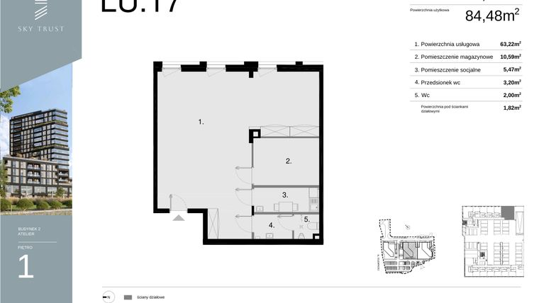 Rzut - Lokal użytkowy na sprzedaż 1 pokój o powierzchni 86,3 m² - numer LU17 w Sky Trust etap II