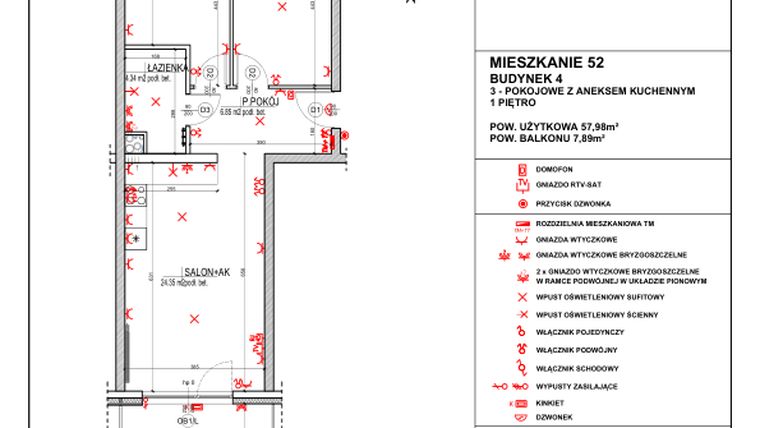 Rzut - Mieszkanie na sprzedaż 3 pokoje o powierzchni 57,98 m² - numer 4.52 w Osiedle 4 Pory Roku - Etap VII