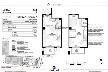 Rzut - Mieszkanie na sprzedaż 2 pokoje o powierzchni 68,33 m² - numer 5.03 w Pino Resort