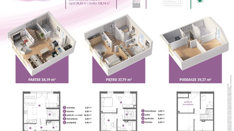 Rzut - Dom na sprzedaż 3 pokoje o powierzchni 115,25 m² - numer 7a w Osiedle Pastell