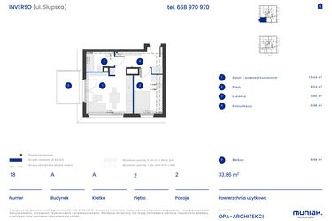 Rzut - Mieszkanie na sprzedaż 2 pokoje o powierzchni 33,86 m² - numer A.18 w Osiedle Inverso