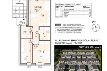 Rzut - Mieszkanie na sprzedaż 3 pokoje o powierzchni 59,5 m² - numer 36D/2 w Zespół willowy Zielona Polana - etap 6