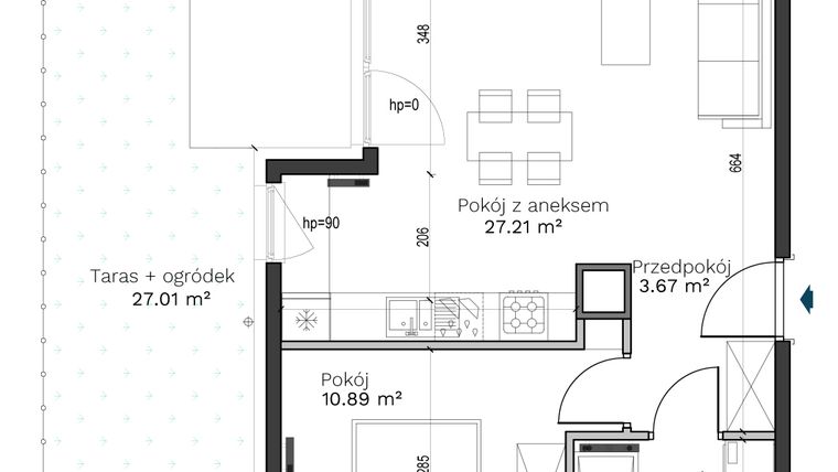 Rzut - Mieszkanie na sprzedaż 2 pokoje o powierzchni 45,93 m² - numer A-9 w Destino