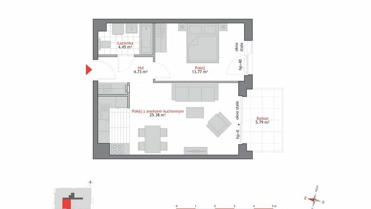 Rzut - Mieszkanie na sprzedaż 2 pokoje o powierzchni 48,41 m² - numer A1.1.5 w Atrium Oliva