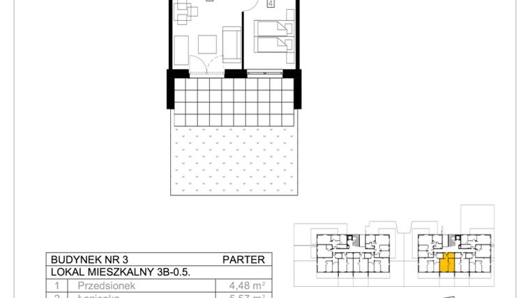 Rzut - Mieszkanie na sprzedaż 2 pokoje o powierzchni 42,96 m² - numer 3B-0.5 w Gardenia Pogodno