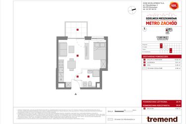 Rzut - Mieszkanie na sprzedaż 1 pokój o powierzchni 25,79 m² - numer B.38 w Dzielnica Mieszkaniowa Metro Zachód - etap 8.2