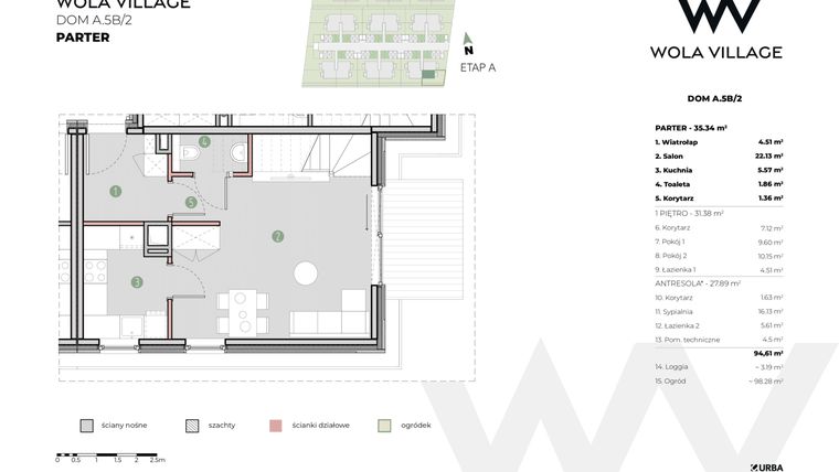 Rzut - Dom na sprzedaż 4 pokoje o powierzchni 95,04 m² - numer A.5B/2 w Wola Village