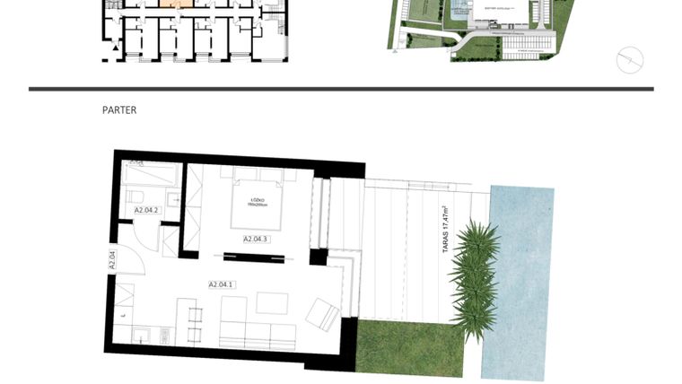 Rzut - Mieszkanie na sprzedaż 2 pokoje o powierzchni 39,28 m² - numer A2.04 w Apartamenty Dźwirzyno