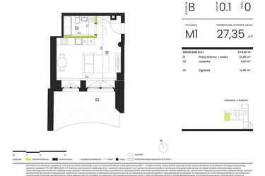 Rzut - Mieszkanie na sprzedaż 1 pokój o powierzchni 27,35 m² - numer B.0.1 w Ogrody Staromiejskie
