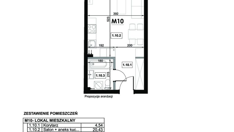 Rzut - Mieszkanie na sprzedaż 1 pokój o powierzchni 28,8 m² - numer M10 w Miejska Premium II