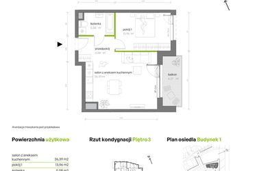 Rzut - Mieszkanie na sprzedaż 2 pokoje o powierzchni 50,11 m² - numer 1.03.M39 w Morska Vita