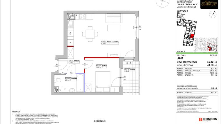 Rzut - Mieszkanie na sprzedaż 2 pokoje o powierzchni 45,32 m² - numer 7.A011 w Ursus Centralny etap VI