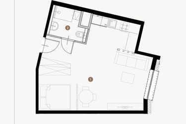 Rzut - Mieszkanie na sprzedaż 1 pokój o powierzchni 37,18 m² - numer II.10.6 w Tuwima Apartments
