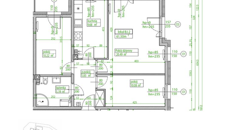 Rzut - Mieszkanie na sprzedaż 3 pokoje o powierzchni 60,78 m² - numer B.I.2 w Villa Rosenthal