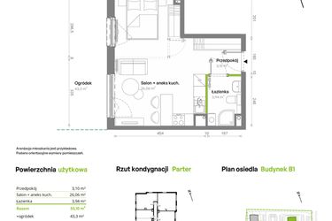 Rzut - Mieszkanie na sprzedaż 1 pokój o powierzchni 33,1 m² - numer B1.00.01 w Południe Vita