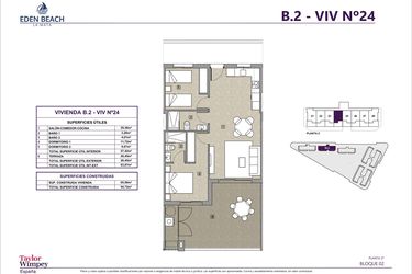 Rzut - Mieszkanie na sprzedaż 2 pokoje o powierzchni 65,56 m² - numer 24 w Eden Beach 2