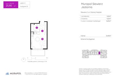Rzut - Mieszkanie na sprzedaż 1 pokój o powierzchni 25,9 m² - numer 25.B.3.3 w Murapol Siewierz Jeziorna bud. 25 i 26