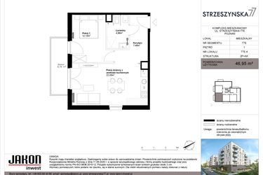 Rzut - Mieszkanie na sprzedaż 2 pokoje o powierzchni 46,95 m² - numer 77E.4 w Strzeszyńska 77