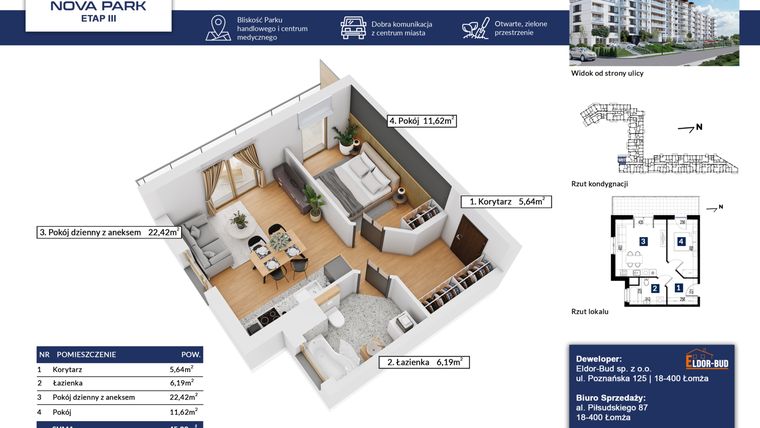 Rzut - Mieszkanie na sprzedaż 2 pokoje o powierzchni 45,88 m² - numer 87 w Nova Park etap III