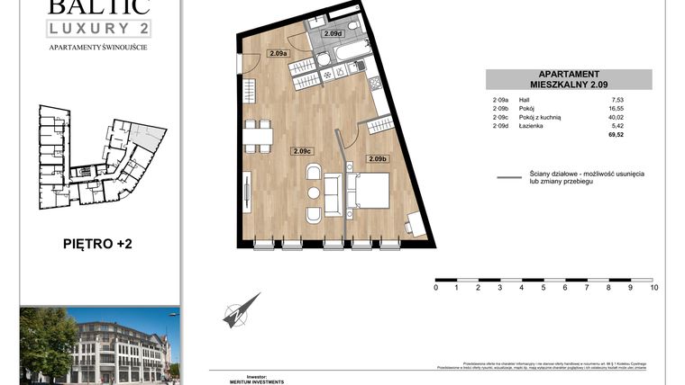 Rzut - Mieszkanie na sprzedaż 2 pokoje o powierzchni 69,52 m² - numer 2.09 w Baltic Luxury 2
