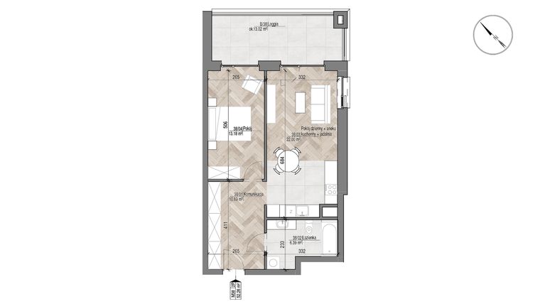 Rzut - Mieszkanie na sprzedaż 2 pokoje o powierzchni 52,26 m² - numer 38 w Apartamenty Czysta