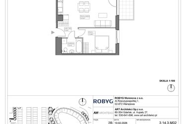 Rzut - Mieszkanie na sprzedaż 2 pokoje o powierzchni 44,02 m² - numer 3.14.3M02 w Szumilas bud. 3.11 - 3.15