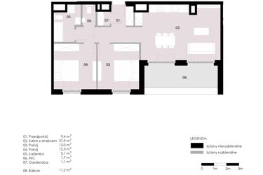 Rzut - Mieszkanie na sprzedaż 3 pokoje o powierzchni 69,57 m² - numer M7.02 w Wola Vert