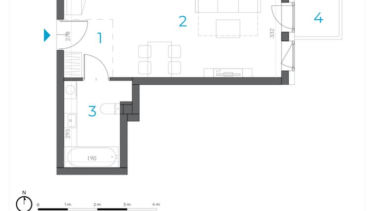Rzut - Mieszkanie na sprzedaż 1 pokój o powierzchni 29,5 m² - numer 2.M.15 w Incepti Gaj 2