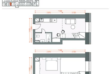 Rzut - Mieszkanie na sprzedaż 2 pokoje o powierzchni 36,14 m² - numer 53 w Legionów 102