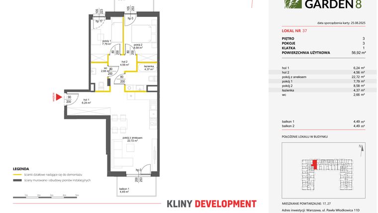 Rzut - Mieszkanie na sprzedaż 3 pokoje o powierzchni 56,92 m² - numer 37 w Nova Viva Garden 8