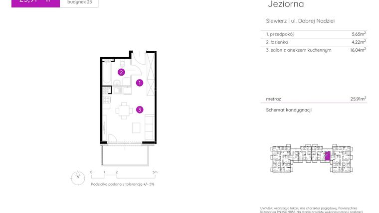 Rzut - Mieszkanie na sprzedaż 1 pokój o powierzchni 25,91 m² - numer 25.B.2.3 w Murapol Siewierz Jeziorna bud. 25 i 26